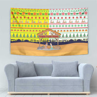 Vatican Christmas Tapestry with Bethlehem Silhouette Yellow Red Green Pattern and Baby Jesus Manger - Wonder Print Shop