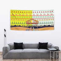 Vatican Christmas Tapestry with Bethlehem Silhouette Yellow Red Green Pattern and Baby Jesus Manger - Wonder Print Shop