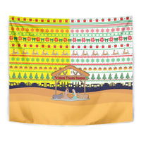 Vatican Christmas Tapestry with Bethlehem Silhouette Yellow Red Green Pattern and Baby Jesus Manger - Wonder Print Shop