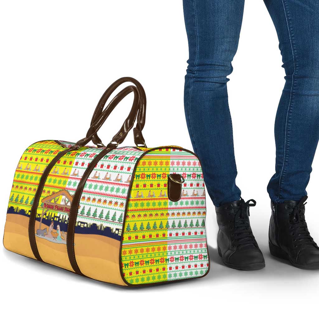 Vatican Christmas Travel Bag with Bethlehem Silhouette Yellow Red Green Pattern and Baby Jesus Manger - Wonder Print Shop