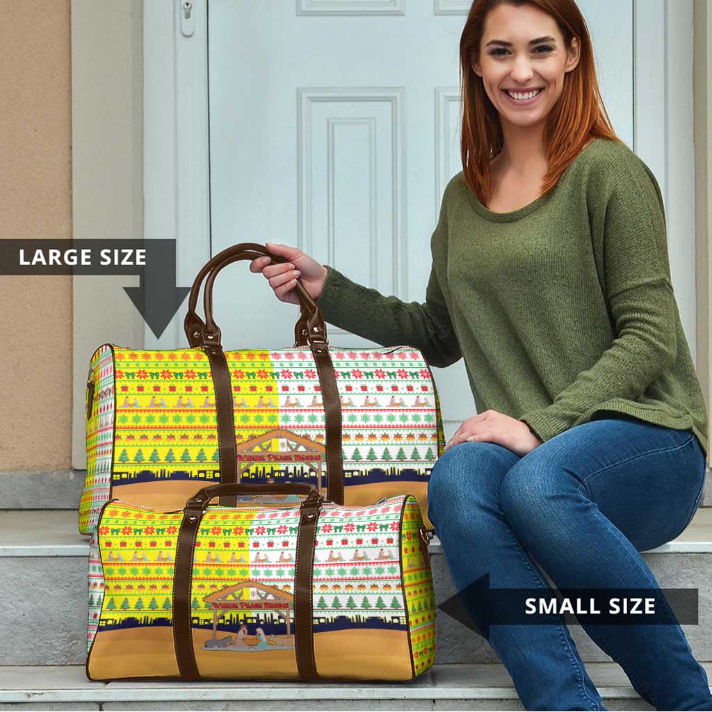Vatican Christmas Travel Bag with Bethlehem Silhouette Yellow Red Green Pattern and Baby Jesus Manger - Wonder Print Shop