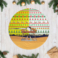 Vatican Christmas Tree Skirt with Bethlehem Silhouette Yellow Red Green Pattern and Baby Jesus Manger - Wonder Print Shop
