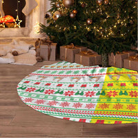 Vatican Christmas Tree Skirt with Bethlehem Silhouette Yellow Red Green Pattern and Baby Jesus Manger - Wonder Print Shop
