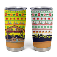 Vatican Christmas Tumbler Cup with Bethlehem Silhouette Yellow Red Green Pattern and Baby Jesus Manger - Wonder Print Shop