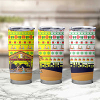 Vatican Christmas Tumbler Cup with Bethlehem Silhouette Yellow Red Green Pattern and Baby Jesus Manger - Wonder Print Shop
