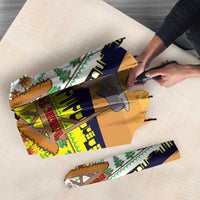 Vatican Christmas Umbrella with Bethlehem Silhouette Yellow Red Green Pattern and Baby Jesus Manger - Wonder Print Shop
