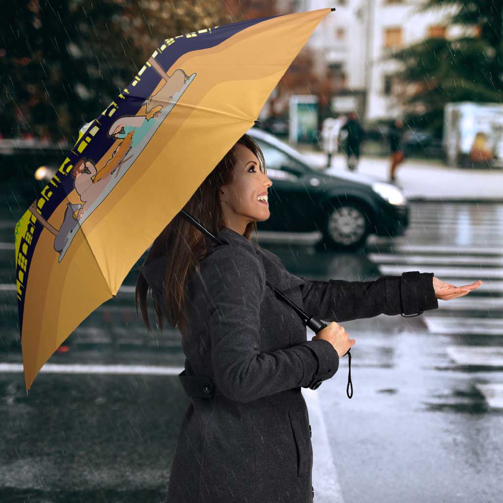 Vatican Christmas Umbrella with Bethlehem Silhouette Yellow Red Green Pattern and Baby Jesus Manger - Wonder Print Shop