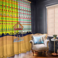 Vatican Christmas Window Curtain with Bethlehem Silhouette Yellow Red Green Pattern and Baby Jesus Manger - Wonder Print Shop
