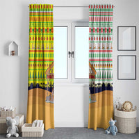 Vatican Christmas Window Curtain with Bethlehem Silhouette Yellow Red Green Pattern and Baby Jesus Manger - Wonder Print Shop
