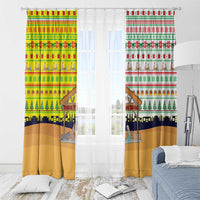 Vatican Christmas Window Curtain with Bethlehem Silhouette Yellow Red Green Pattern and Baby Jesus Manger - Wonder Print Shop