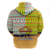 Vatican Christmas Zip Hoodie with Bethlehem Silhouette Yellow Red Green Pattern and Baby Jesus Manger - Wonder Print Shop