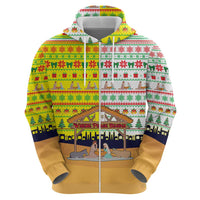 Vatican Christmas Zip Hoodie with Bethlehem Silhouette Yellow Red Green Pattern and Baby Jesus Manger - Wonder Print Shop