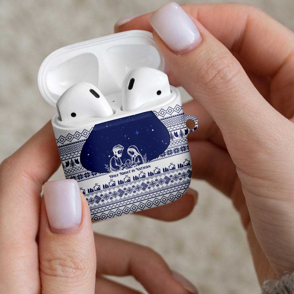 Vatican Christmas AirPods Case with Holy Family Nativity Scene Snowflake Pattern and Starry Night - Wonder Print Shop