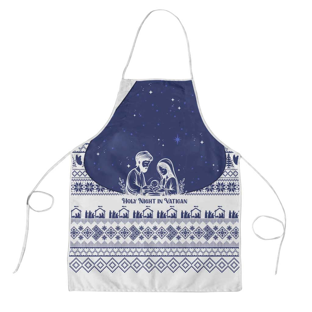 Vatican Christmas Apron with Holy Family Nativity Scene Snowflake Pattern and Starry Night - Wonder Print Shop
