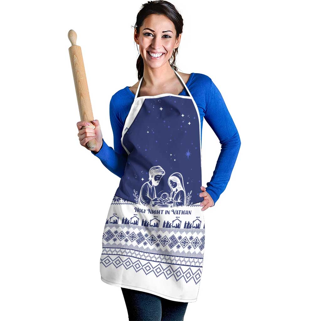 Vatican Christmas Apron with Holy Family Nativity Scene Snowflake Pattern and Starry Night - Wonder Print Shop