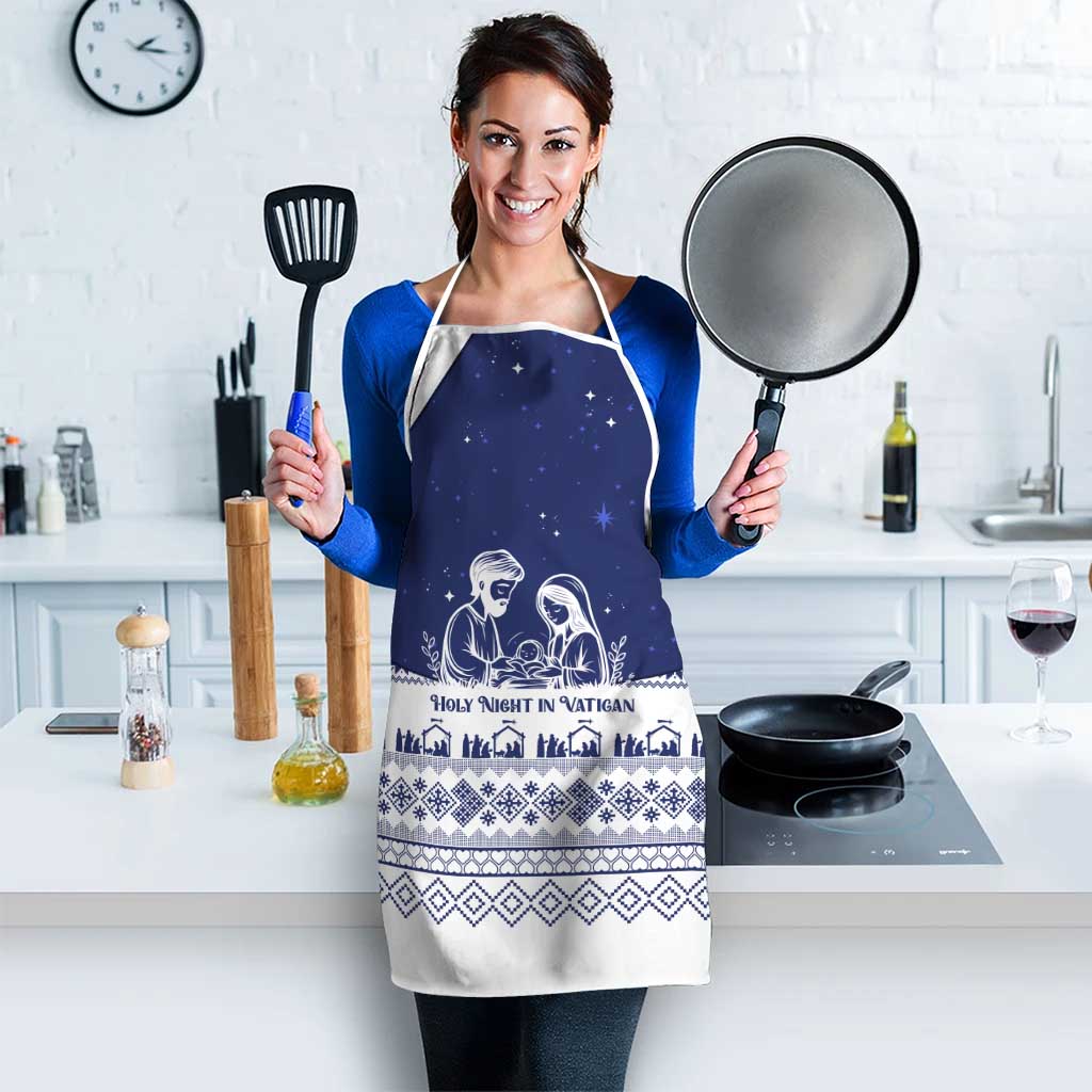 Vatican Christmas Apron with Holy Family Nativity Scene Snowflake Pattern and Starry Night - Wonder Print Shop