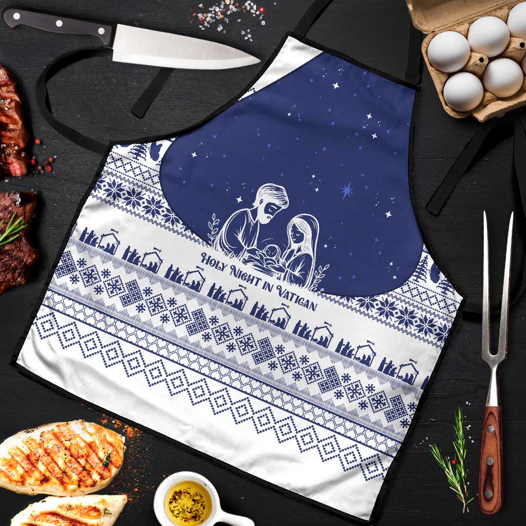 Vatican Christmas Apron with Holy Family Nativity Scene Snowflake Pattern and Starry Night - Wonder Print Shop