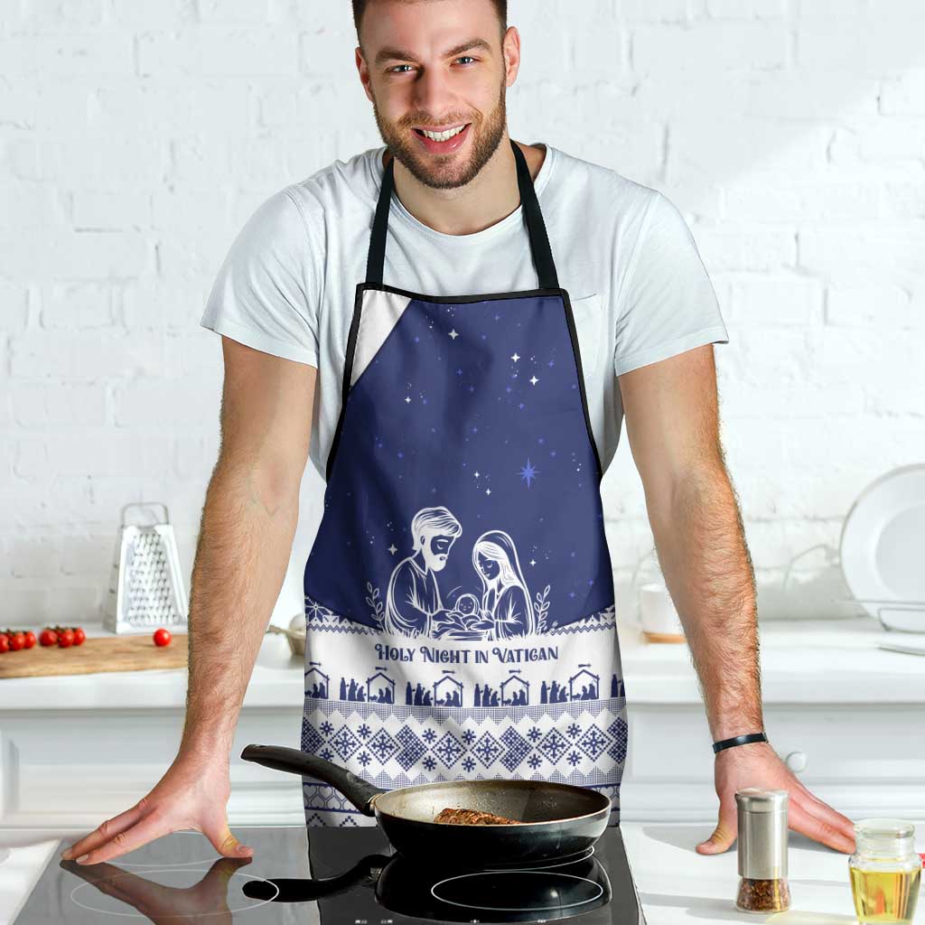 Vatican Christmas Apron with Holy Family Nativity Scene Snowflake Pattern and Starry Night - Wonder Print Shop