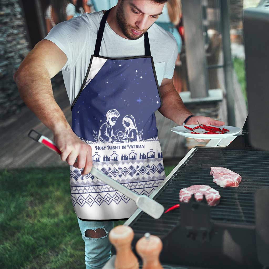 Vatican Christmas Apron with Holy Family Nativity Scene Snowflake Pattern and Starry Night - Wonder Print Shop