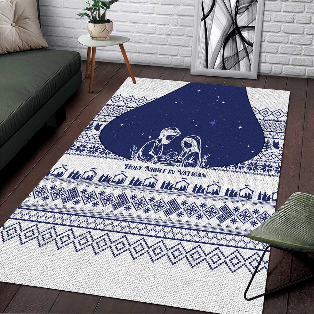 Vatican Christmas Area Rug with Holy Family Nativity Scene Snowflake Pattern and Starry Night - Wonder Print Shop
