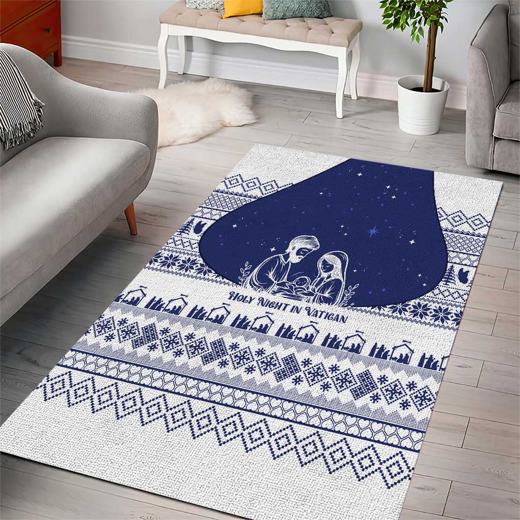 Vatican Christmas Area Rug with Holy Family Nativity Scene Snowflake Pattern and Starry Night - Wonder Print Shop