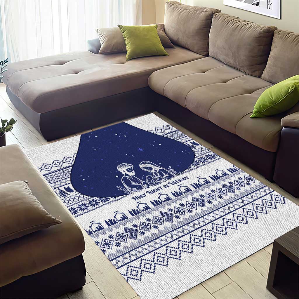 Vatican Christmas Area Rug with Holy Family Nativity Scene Snowflake Pattern and Starry Night - Wonder Print Shop
