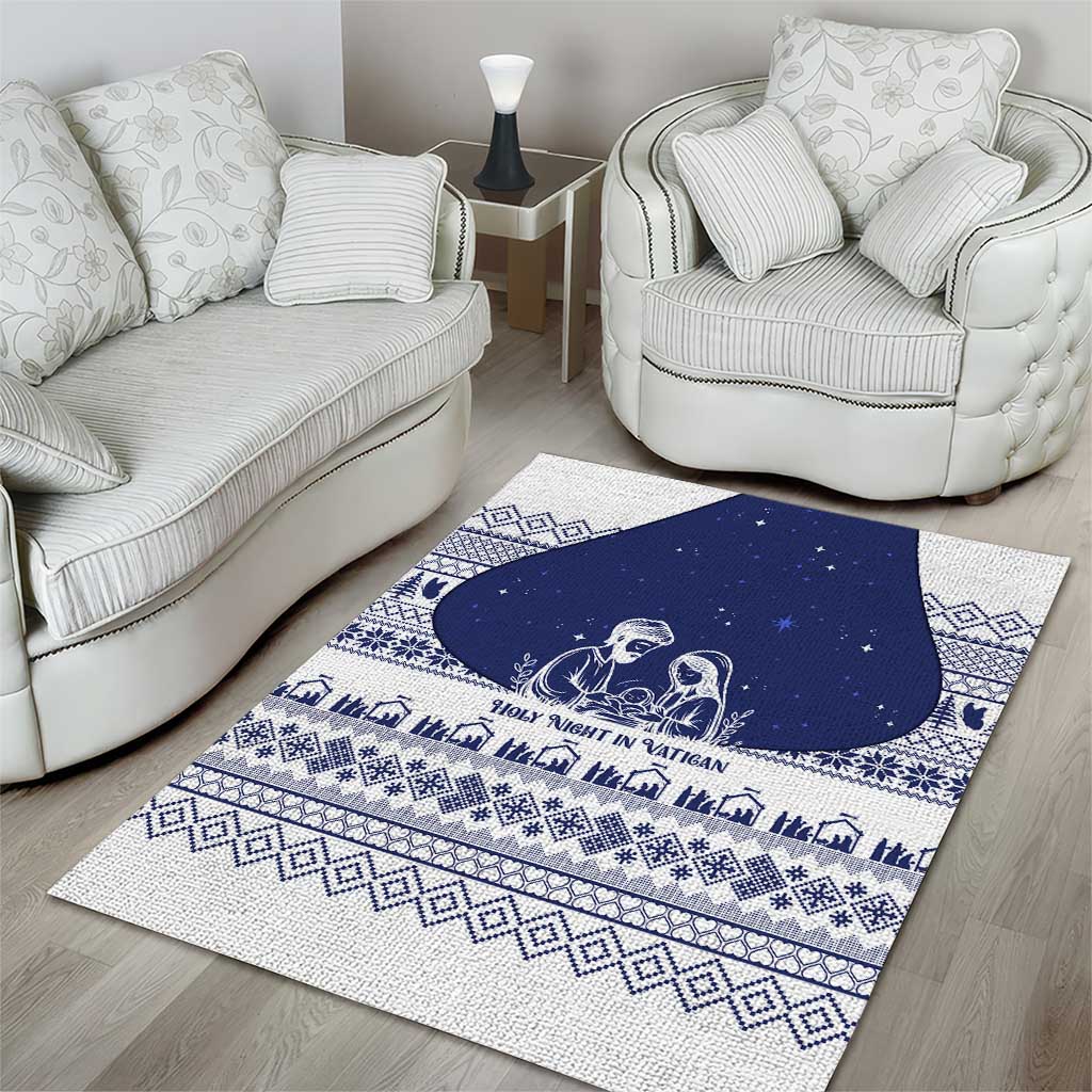 Vatican Christmas Area Rug with Holy Family Nativity Scene Snowflake Pattern and Starry Night - Wonder Print Shop