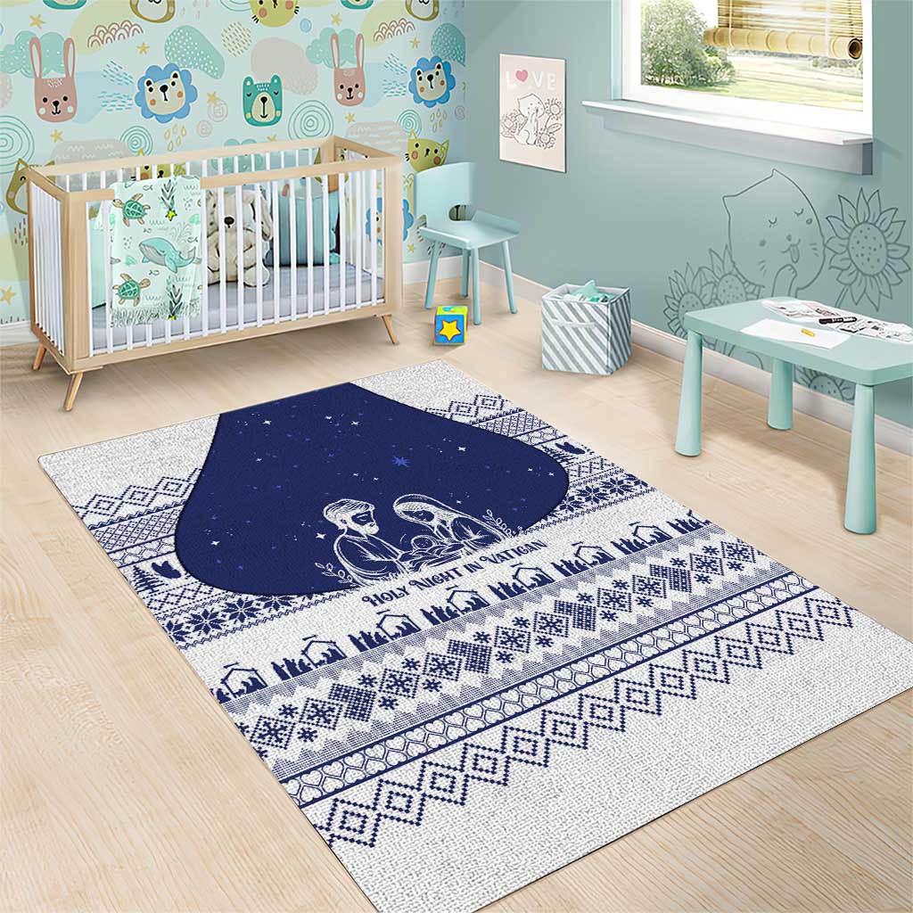 Vatican Christmas Area Rug with Holy Family Nativity Scene Snowflake Pattern and Starry Night - Wonder Print Shop
