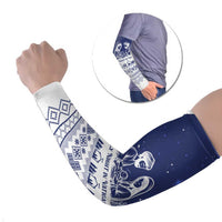 Vatican Christmas Arm Sleeves with Holy Family Nativity Scene Snowflake Pattern and Starry Night - Wonder Print Shop