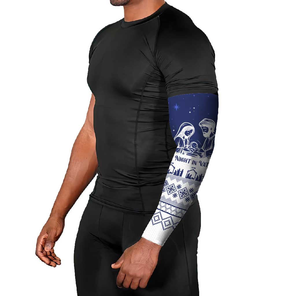 Vatican Christmas Arm Sleeves with Holy Family Nativity Scene Snowflake Pattern and Starry Night - Wonder Print Shop