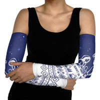 Vatican Christmas Arm Sleeves with Holy Family Nativity Scene Snowflake Pattern and Starry Night - Wonder Print Shop