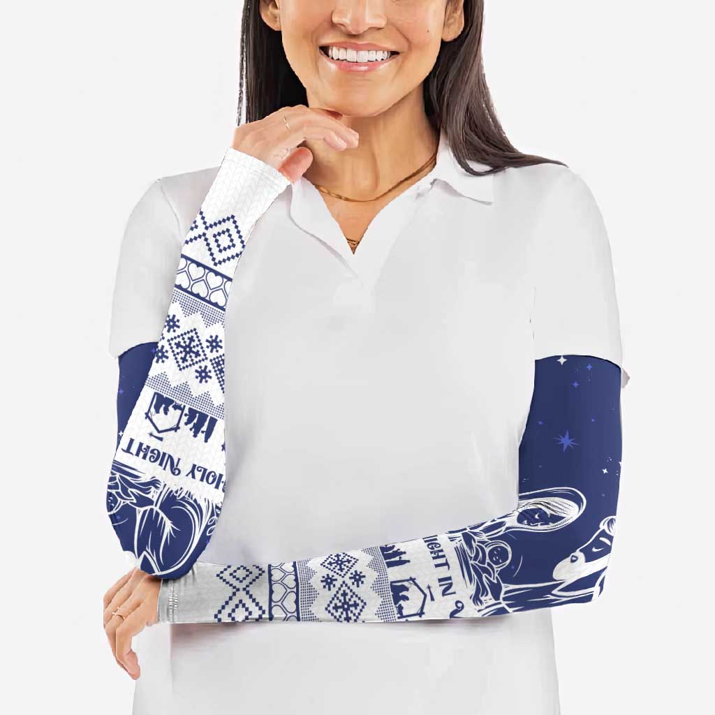 Vatican Christmas Arm Sleeves with Holy Family Nativity Scene Snowflake Pattern and Starry Night - Wonder Print Shop