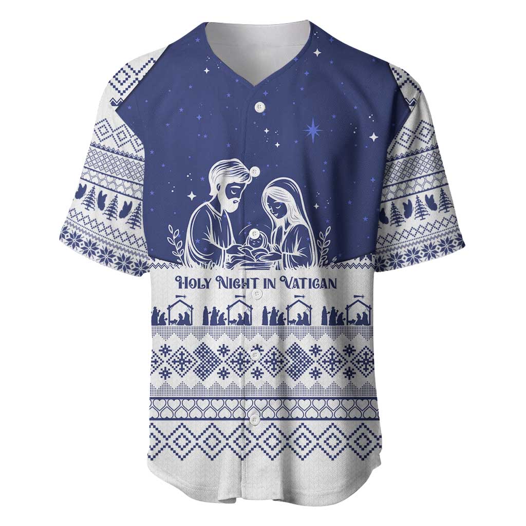 Vatican Christmas Baseball Jersey with Holy Family Nativity Scene Snowflake Pattern and Starry Night - Wonder Print Shop