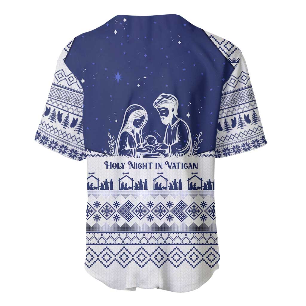 Vatican Christmas Baseball Jersey with Holy Family Nativity Scene Snowflake Pattern and Starry Night - Wonder Print Shop
