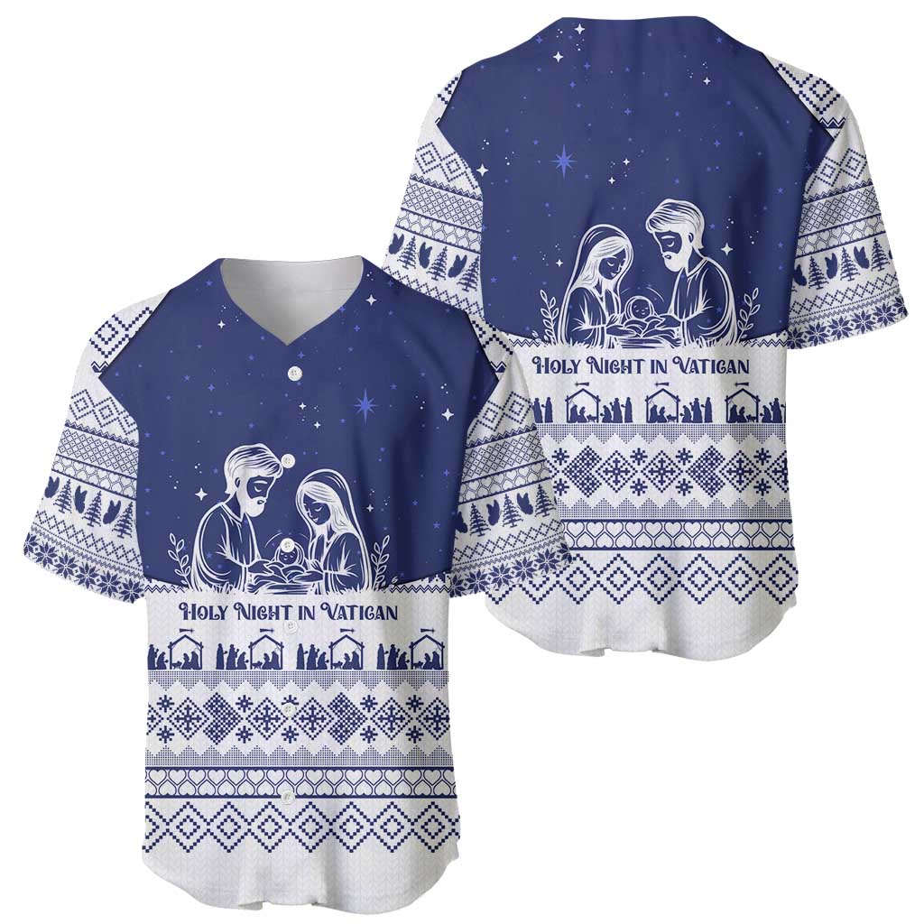 Vatican Christmas Baseball Jersey with Holy Family Nativity Scene Snowflake Pattern and Starry Night - Wonder Print Shop