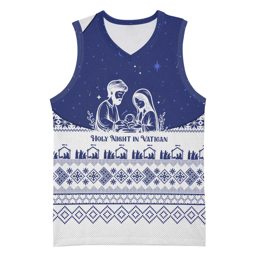 Vatican Christmas Basketball Jersey with Holy Family Nativity Scene Snowflake Pattern and Starry Night - Wonder Print Shop