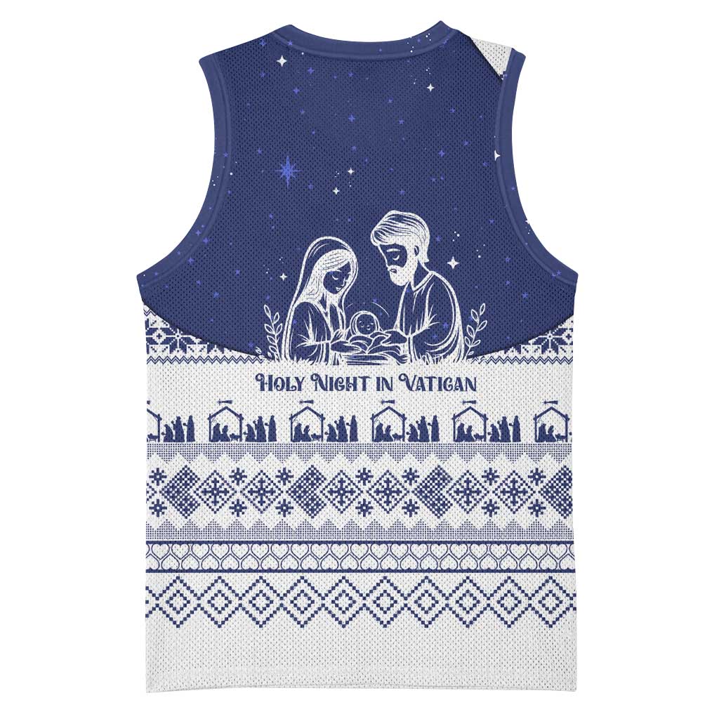 Vatican Christmas Basketball Jersey with Holy Family Nativity Scene Snowflake Pattern and Starry Night - Wonder Print Shop