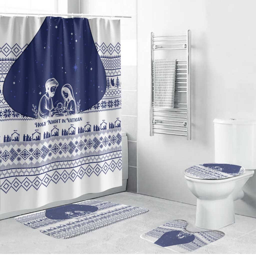 Vatican Christmas Bathroom Set with Holy Family Nativity Scene Snowflake Pattern and Starry Night - Wonder Print Shop