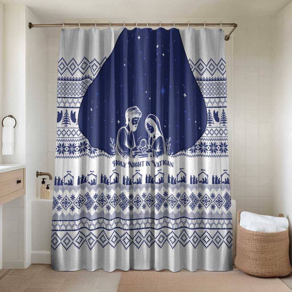 Vatican Christmas Bathroom Set with Holy Family Nativity Scene Snowflake Pattern and Starry Night - Wonder Print Shop