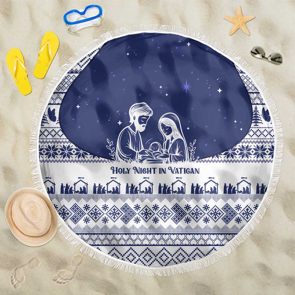 Vatican Christmas Beach Blanket with Holy Family Nativity Scene Snowflake Pattern and Starry Night - Wonder Print Shop