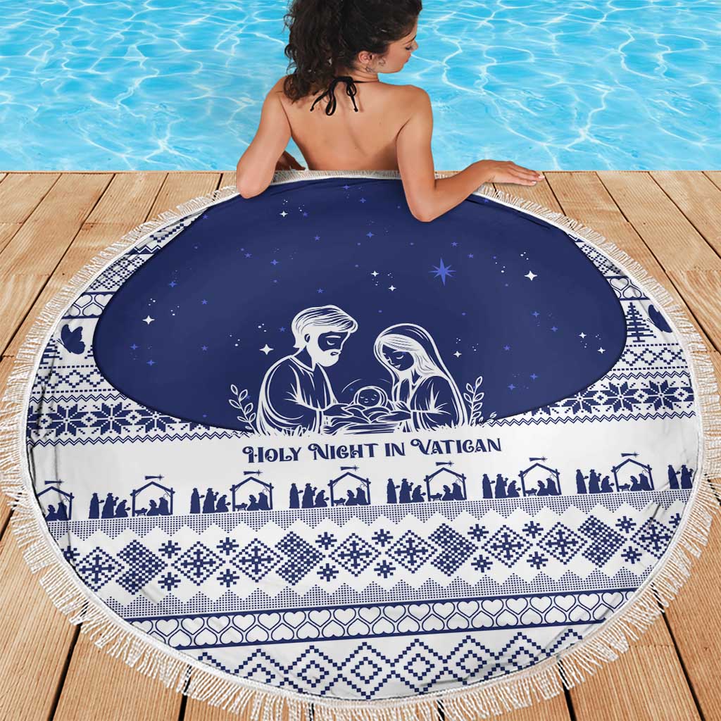 Vatican Christmas Beach Blanket with Holy Family Nativity Scene Snowflake Pattern and Starry Night - Wonder Print Shop