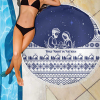 Vatican Christmas Beach Blanket with Holy Family Nativity Scene Snowflake Pattern and Starry Night - Wonder Print Shop