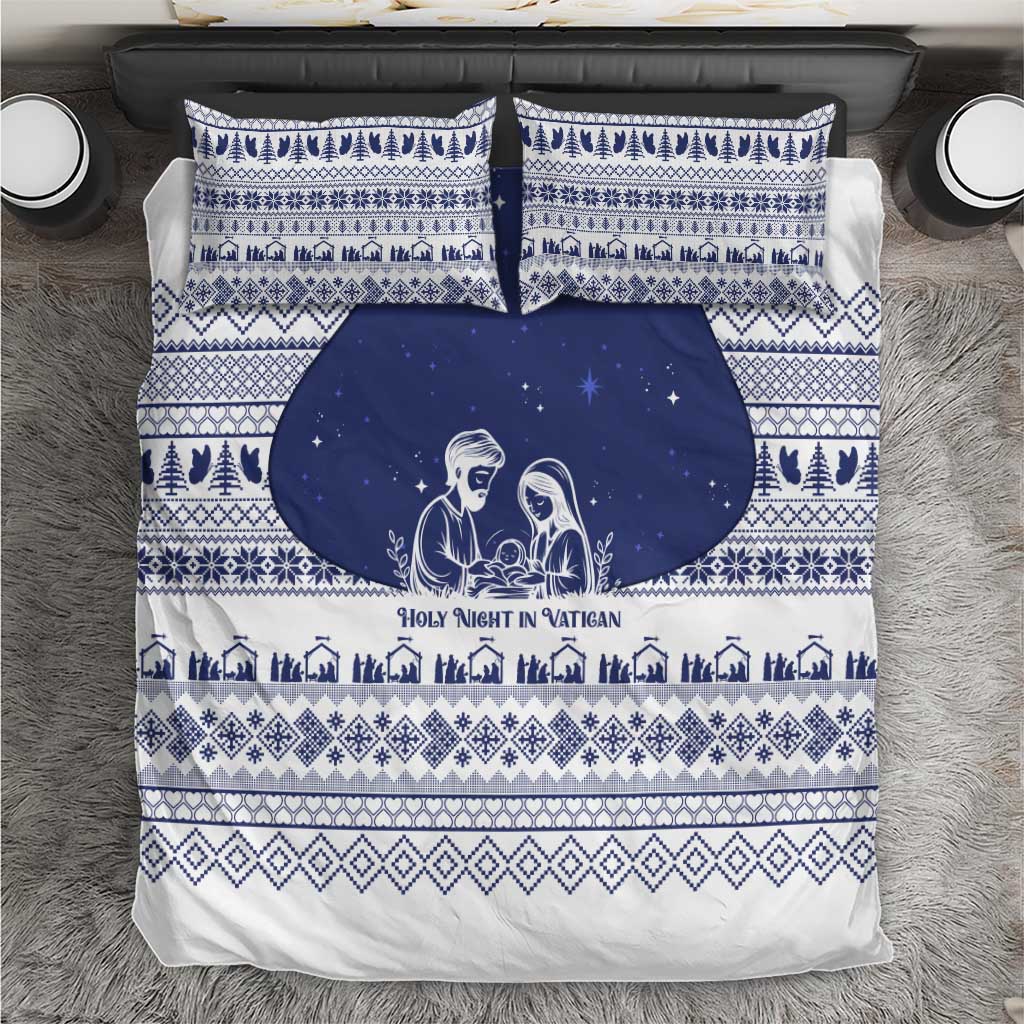 Vatican Christmas Bedding Set with Holy Family Nativity Scene Snowflake Pattern and Starry Night - Wonder Print Shop