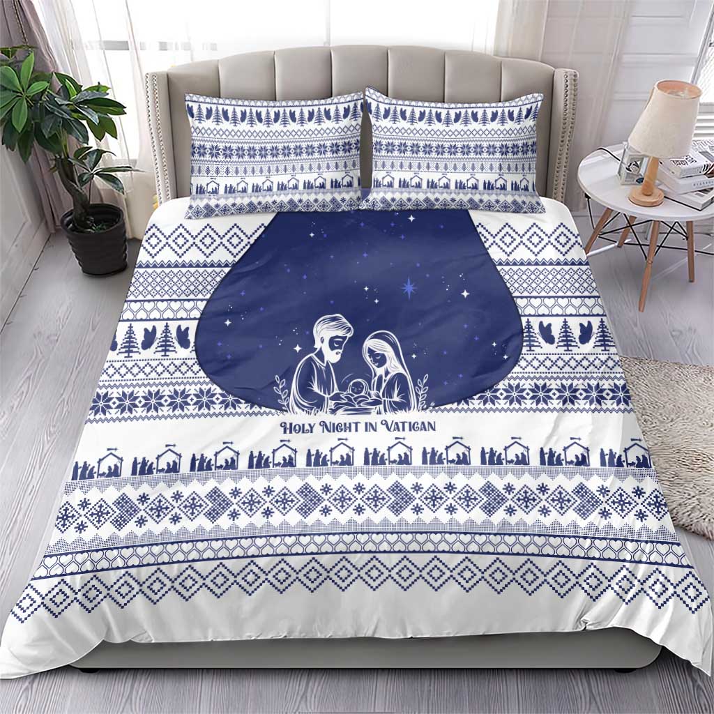 Vatican Christmas Bedding Set with Holy Family Nativity Scene Snowflake Pattern and Starry Night - Wonder Print Shop