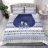 Vatican Christmas Bedding Set with Holy Family Nativity Scene Snowflake Pattern and Starry Night - Wonder Print Shop