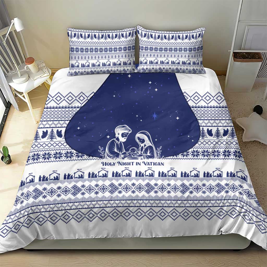 Vatican Christmas Bedding Set with Holy Family Nativity Scene Snowflake Pattern and Starry Night - Wonder Print Shop