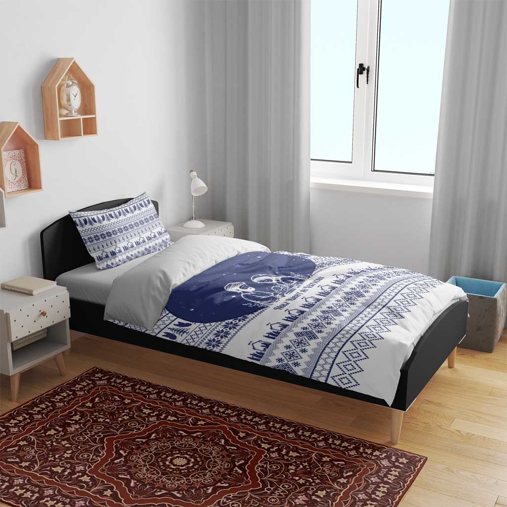 Vatican Christmas Bedding Set with Holy Family Nativity Scene Snowflake Pattern and Starry Night - Wonder Print Shop