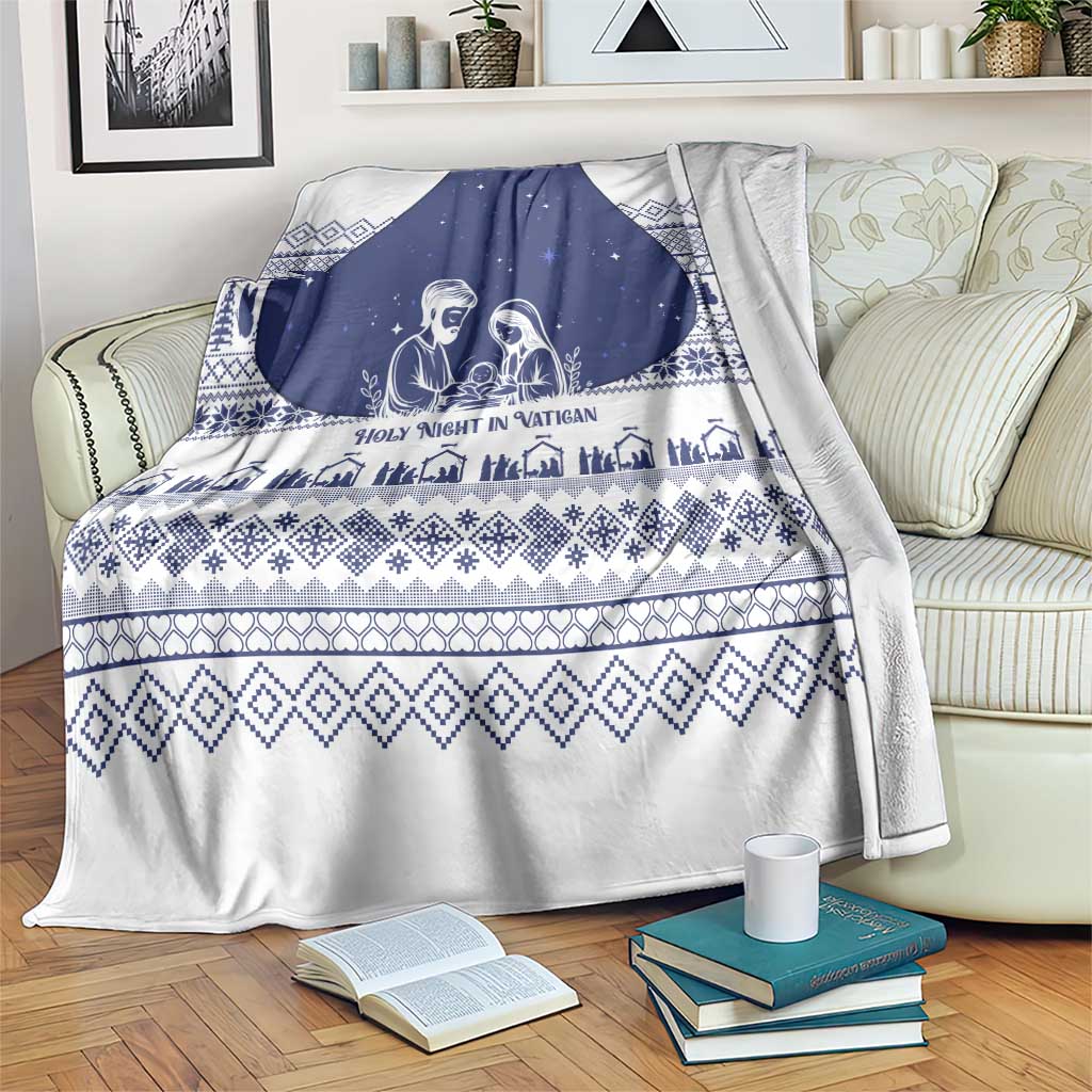 Vatican Christmas Blanket with Holy Family Nativity Scene Snowflake Pattern and Starry Night - undefined