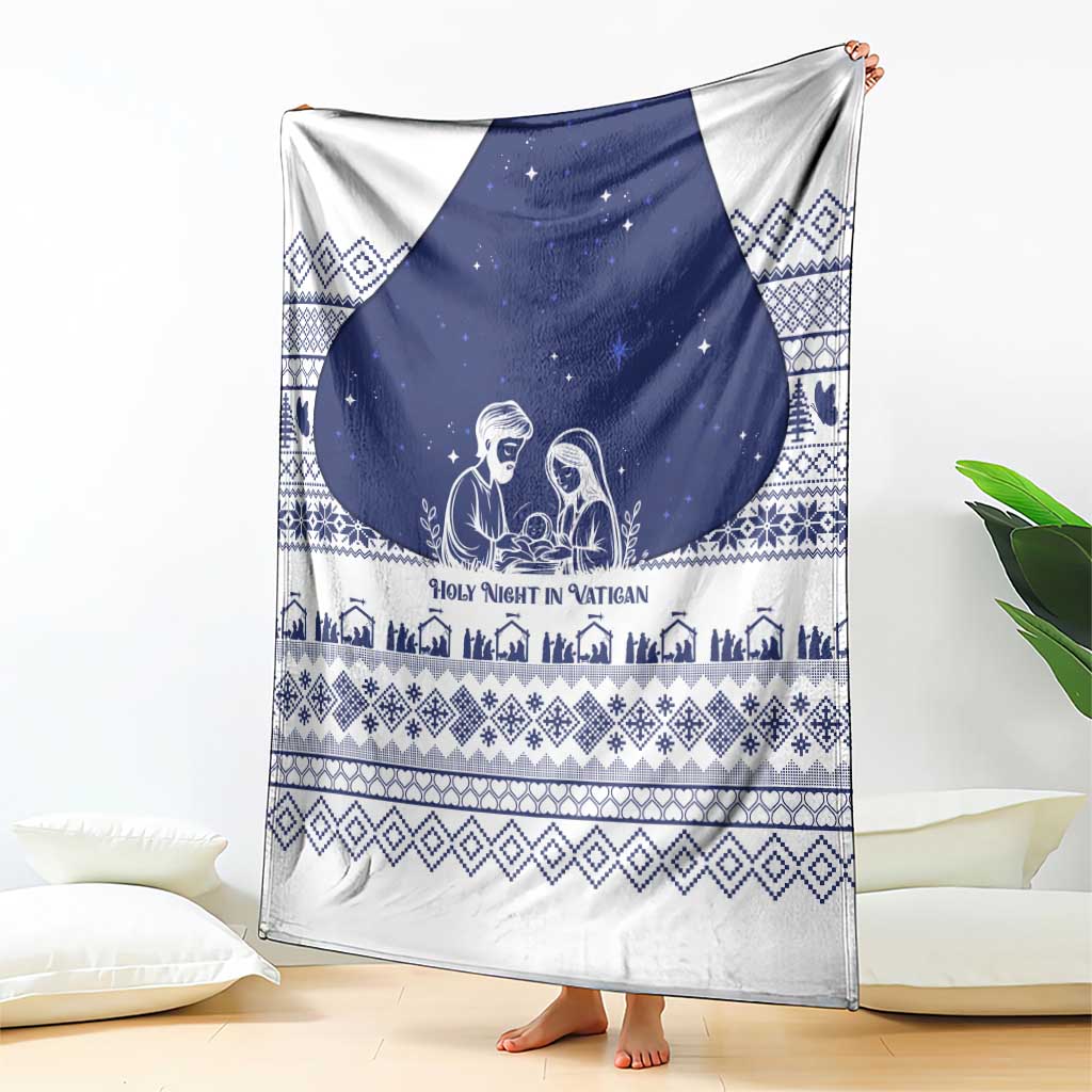 Vatican Christmas Blanket with Holy Family Nativity Scene Snowflake Pattern and Starry Night - undefined