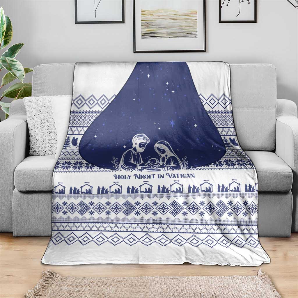 Vatican Christmas Blanket with Holy Family Nativity Scene Snowflake Pattern and Starry Night - undefined